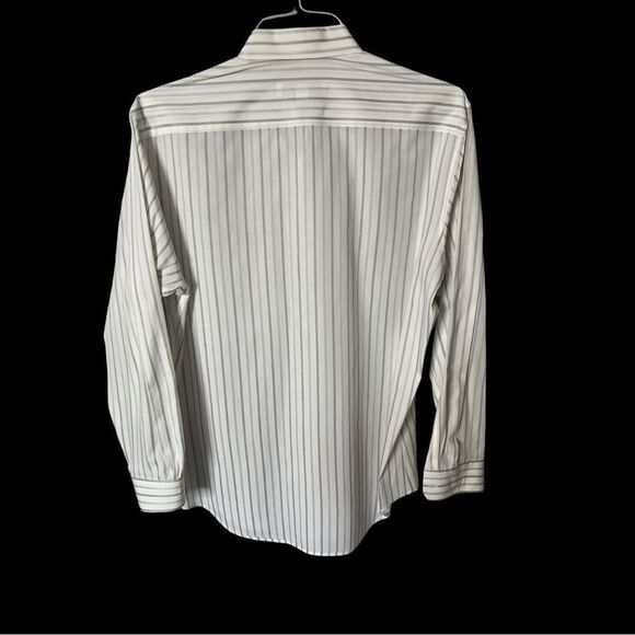 PERRY ELLIS PORTFOLIO Mens White with Gray Stripes Dress Shirt Size 16 (32-33) - Picture 2 of 6